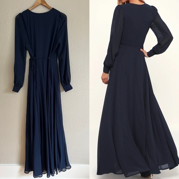 NWOT My Whole Heart Dark Navy Blue Long Sleeve Wrap Dress - Picture 3 of 6